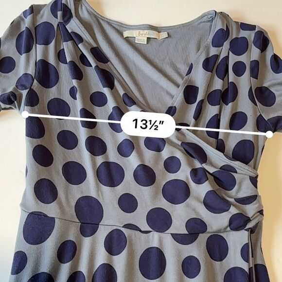 Boden Dress Women's Size 4 Long US, 8L UK Blue Polka Dot V Neck 3/4 Sleeves Work - Picture 6 of 8